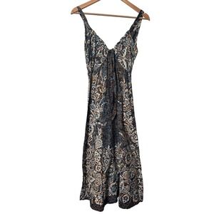 Vintage Fernando Huertas Merida Mexico Abstract Floral Tie Front Midi Dress Blue